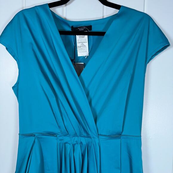 Max Mara Weekend Dress 12 Blue Vertice Side Zip Pockets Fit & Flare NWT! Classic - Picture 3 of 12